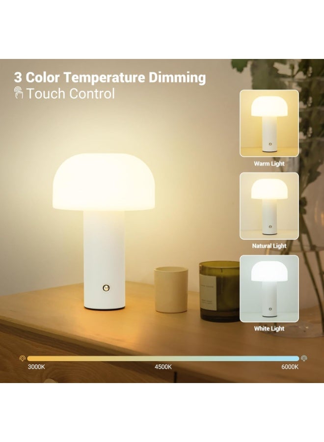 لمبة طاولة محمولة بدون سلك بشكل مودرن أبيض ، بطارية 5200mAh تدوم 24-49 ساعة، تحكم لمس لـ3 درجات لون (دافئ 3000K، طبيعي 4500K، أبيض 6000K) وتعتيم، مثالية للمطبخ، غرفة النوم، التخييم أو كهدية. - Image 3